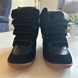 Isabel Marant Black Suede High-Top Wedge Sneakers with Gum Sole